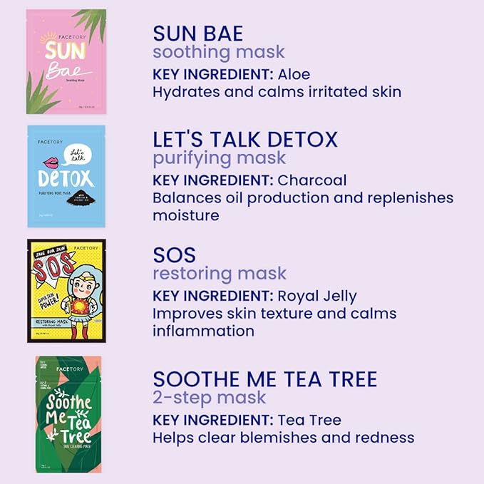 FACETORY K Beauty Face Mask Skin Care - BEST OF 7 COLLECTION Sheet Mask Set | Natural Premium Korean Face Mask For All Skin Types - No Sulfates No Parabens (7 pc)-Velvo Beauty