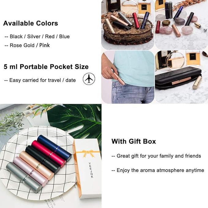 YEEJOK Travel Essentials for Women Men, Travel Perfume Bottles Refillable, Perfume Atomizer Spray Container, Mini Portable Easy Pump Refilled 5ml Bottle for Flying,Purse,Vaction Essentials-Velvo Beauty