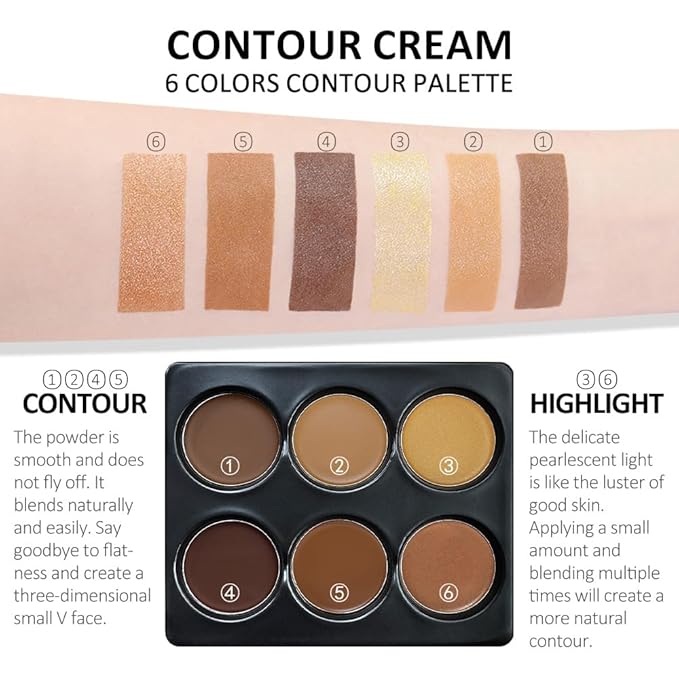 Professional Medium to DeepColor Correcting Cream Contour Concealer Highlight Palette, Dark Brown Gold Champange Full Coverage Makeup Palet for Correct Dark Circles,Scar, etc,Waterproof-6B-Velvo Beauty
