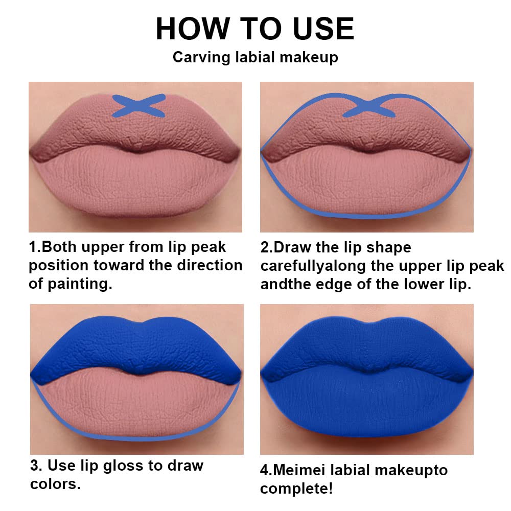 evpct 2Pcs Royal Light Blue Matte Liquid Lipstick and Lip Liner Pencil Makeup Set Blue Lipstick 24H and with Lip Liner Set Waterproof Long Lasting labiales mate 24 horas originales 21#-Velvo Beauty