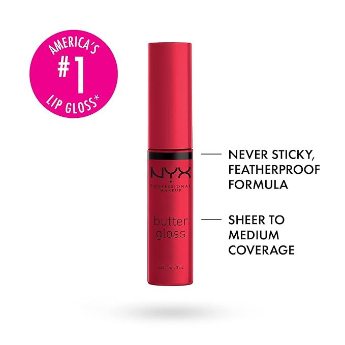 NYX PROFESSIONAL MAKEUP Butter Gloss, Non-Sticky Lip Gloss - Red Velvet (Deep Red)-Velvo Beauty