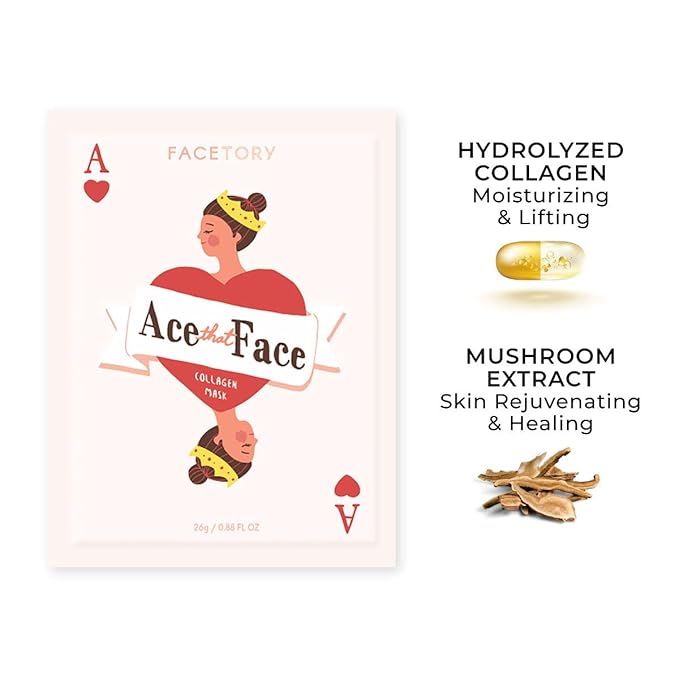 FACETORY K Beauty Face Mask Skin Care - ACE THAT FACE FIRMING COLLAGEN Sheet Mask with Collagen & Mushroom Extract | For Plump and Glowing Skin (10 Pack)-Velvo Beauty
