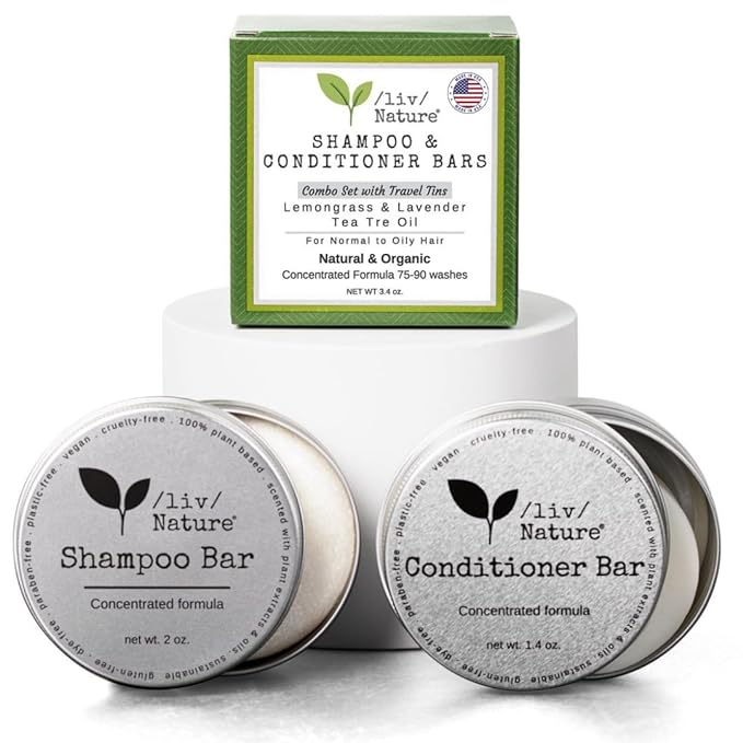 Shampoo Bar and Conditioner with Travel Tins | Lemongrass, Lavender, Tea Tree Oil | Clarifying & Growth | For Oily Hair | USA 2-pk-Velvo Beauty