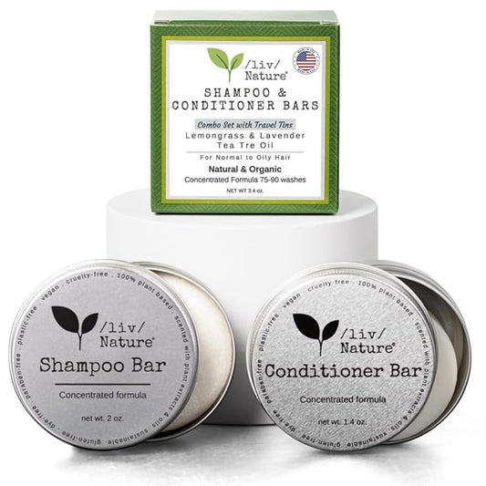 Shampoo Bar and Conditioner with Travel Tins | Lemongrass, Lavender, Tea Tree Oil | Clarifying & Growth | For Oily Hair | USA 2-pk-Velvo Beauty