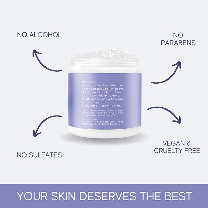 Sea Salt Body Scrub by Florida Glow - Ocean Salt Body Polish Infused with Marine Algae - Exfoliating Face and Body Scrub - to Tackle Acne and Scars for Smooth Soft Skin (Lavender, 12.1 oz)-Velvo Beauty