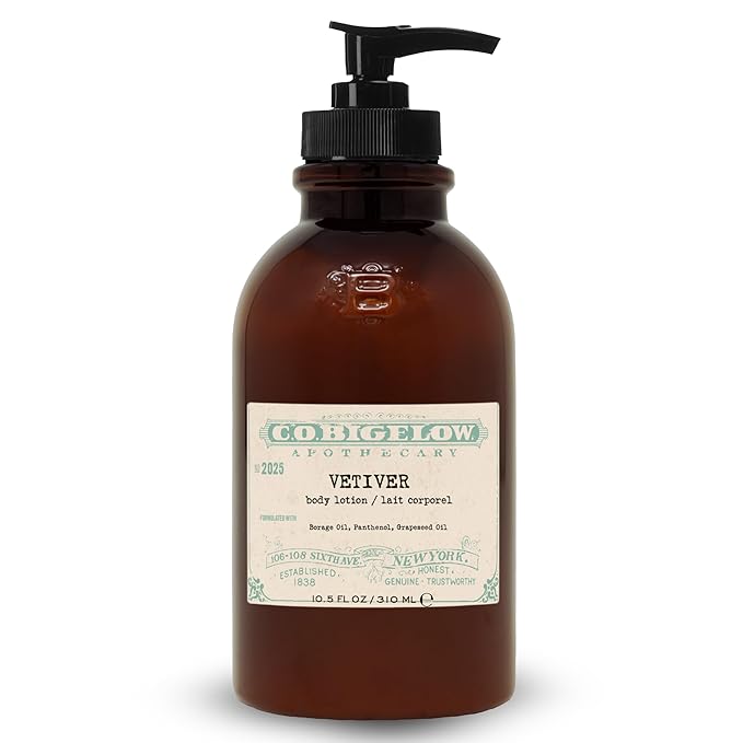 C.O. Bigelow Iconic Collection Vetiver Body Lotion, Scented Body Cream with Grapeseed Oil and Shea Butter, 10.5 fl oz-Velvo Beauty