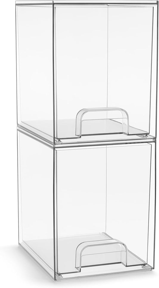 Sorbus Acrylic Storage Containers - 2 Pack, Stackable Storage Bins Set for Bathroom Organization - Clear Acrylic Drawer Organizers - Makeup Case Pull-Out Drawers (7.6’’ Tall)-Velvo Beauty