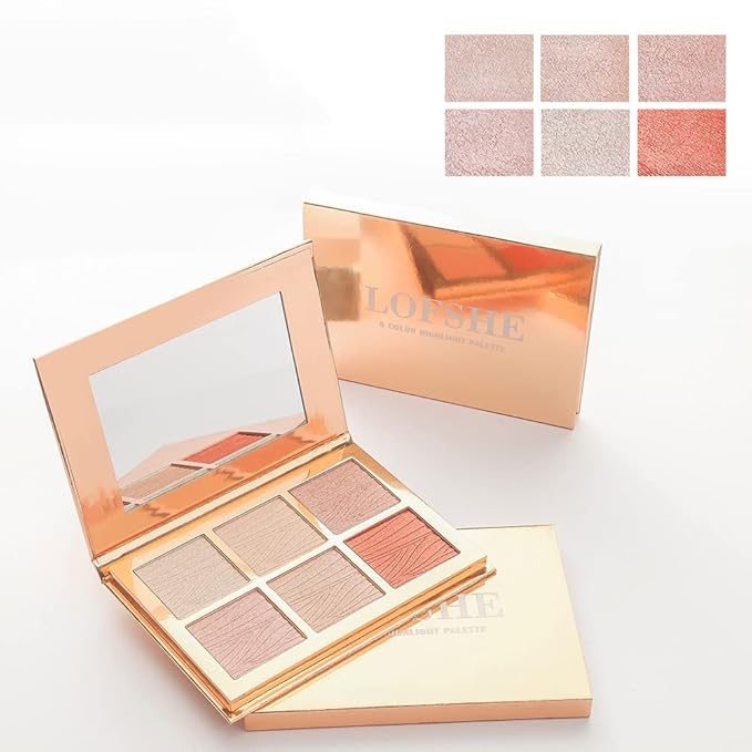 6 Colors Highlighter Makeup Face Palette, Shiny Glow Highlighter Shimmer Metallic Palette Professional Face Contouring Blemish Pallet, Natural Shiny Makeup Face Glitter Blush Cheeks Pallet Contour Illuminator Makeup Highlight Powder for Women-Velvo Beauty