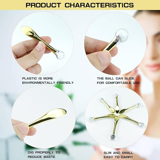 6Pcs Mini Eye Roller Plastic Eye Cream Massager Sticks Makeup Spatula Scoop Dark Circle Remover Beauty Cosmetic Tool for Skin Care,Golden-Velvo Beauty