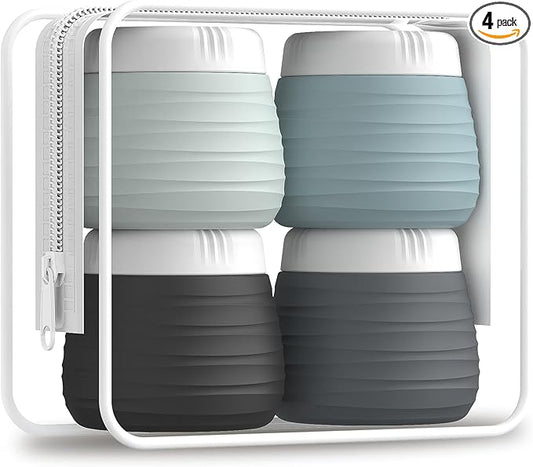 Travel Containers for Toiletries, 1.7oz Travel Size Premium Silicone Cosmetic Cream Jars, TSA Approved Leak-Proof Refillable Accessories W/Toiletry Bag for Cosmetic Face Body Cream(Gray)-Velvo Beauty