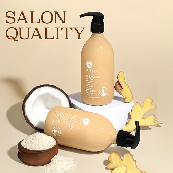 Luseta Rice Water Shampoo and conditioner Set Strengthening & Nourishing Revitalizes Shine for All Hair Types Hydrating & Frizz Control for Women and Men 16.9oz*2-Velvo Beauty