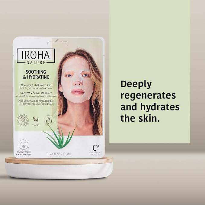 IROHA NATURE Comforting & Hydrating Tissue Face Mask with Aloe Vera | 15 Pieces | Aftersun Effect | 96% Natural Ingredients-Velvo Beauty