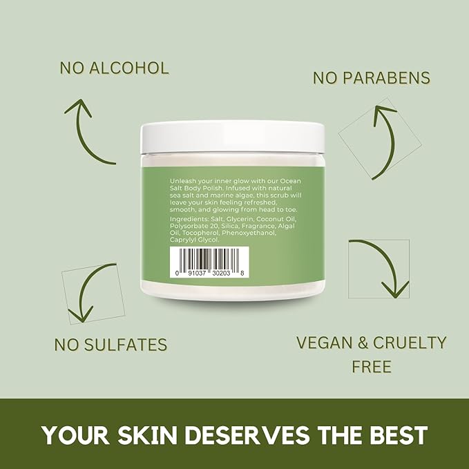 Sea Salt Body Scrub by Florida Suncare - Ocean Salt Body Polish Infused with Marine Algae - Exfoliating Face and Body Scrub - Facial Scrub Exfoliator to Tackle Acne (Key Lime, 3.3 oz)-Velvo Beauty