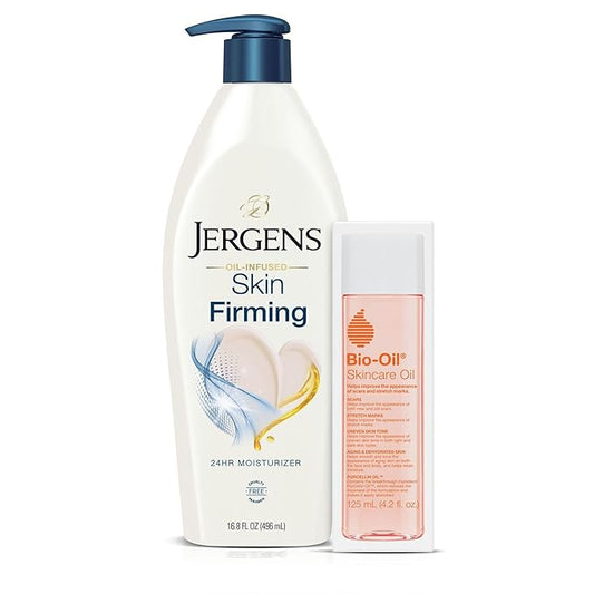 Bio-Oil Skincare Oil 4.2oz and Jergens Skin Firming Moisturizing Body Lotion Dry Skin 16.8 oz Trail Pack, Hydrating Moisturizer, for Dry Skin, Firming Body Lotion Trial Pack-Velvo Beauty