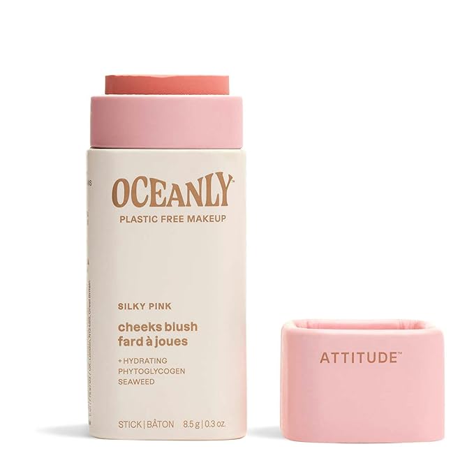 ATTITUDE Oceanly Lightweight Blush Stick, Titanium Dioxide-Free, EWG Verified, Plastic-Free, Vegan & Cruelty-free Makeup, Silky Pink, 0.3 Ounces-Velvo Beauty