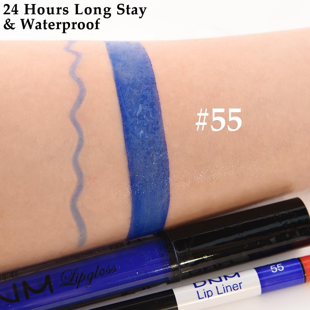 evpct 2Pcs Dark Royal Blue Matte Liquid Lipstick Lip Gloss Stain and Retractable Lip Liner Makeup Set for Women Long Lasting Waterproof 24 Hours Lipstick labial mate larga duracion 24 55#-Velvo Beauty