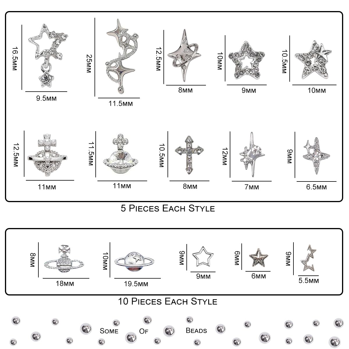 120+ Pcs Star Nail Charms Inlaid Rhinestones Gems, Silver Star Planet Cross Nail Art Decorations Shiny Jewelry for Acrylic Nail Accessories for Women Girl Manicure DlY Crafts Supplies-Velvo Beauty