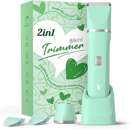 Dermave Bikini Shaver - Dusk Razor with Dual Head Electric Shaver (Body & Facial), IPX7 Waterproof Design, Painless Trimmer for Underarm/Legs/Bikini Line, Fashion Self-Care Gifts for Her (Green)-Velvo Beauty