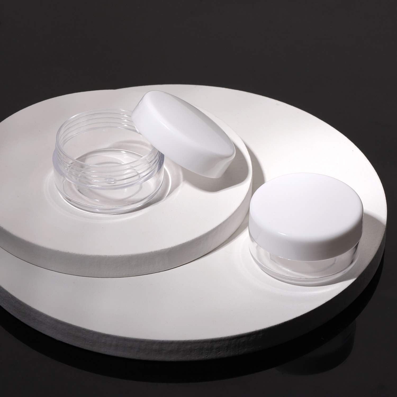 100 Count Mini Makeup Sample Containers with Lids 10g Plastic Cosmetic Containers Refillable Traveling Jars for Skin Care Products - White-Velvo Beauty