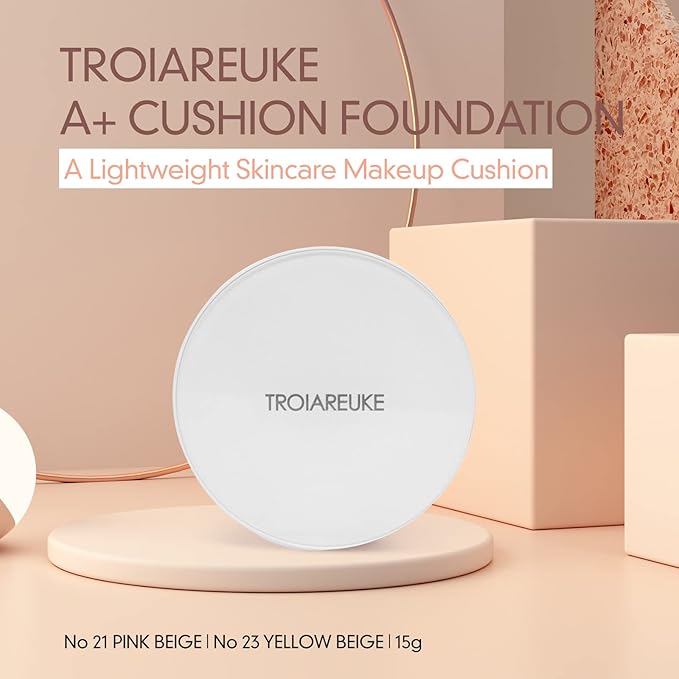 TROIAREUKE A+ Cushion Foundation (Shade 21) I Natural Coverage Foundation Makeup, Moisturizing Finish for Sensitive, Oily, Combination Skin, Skin Care Cushion I Korean Aesthetic Makeup-Velvo Beauty
