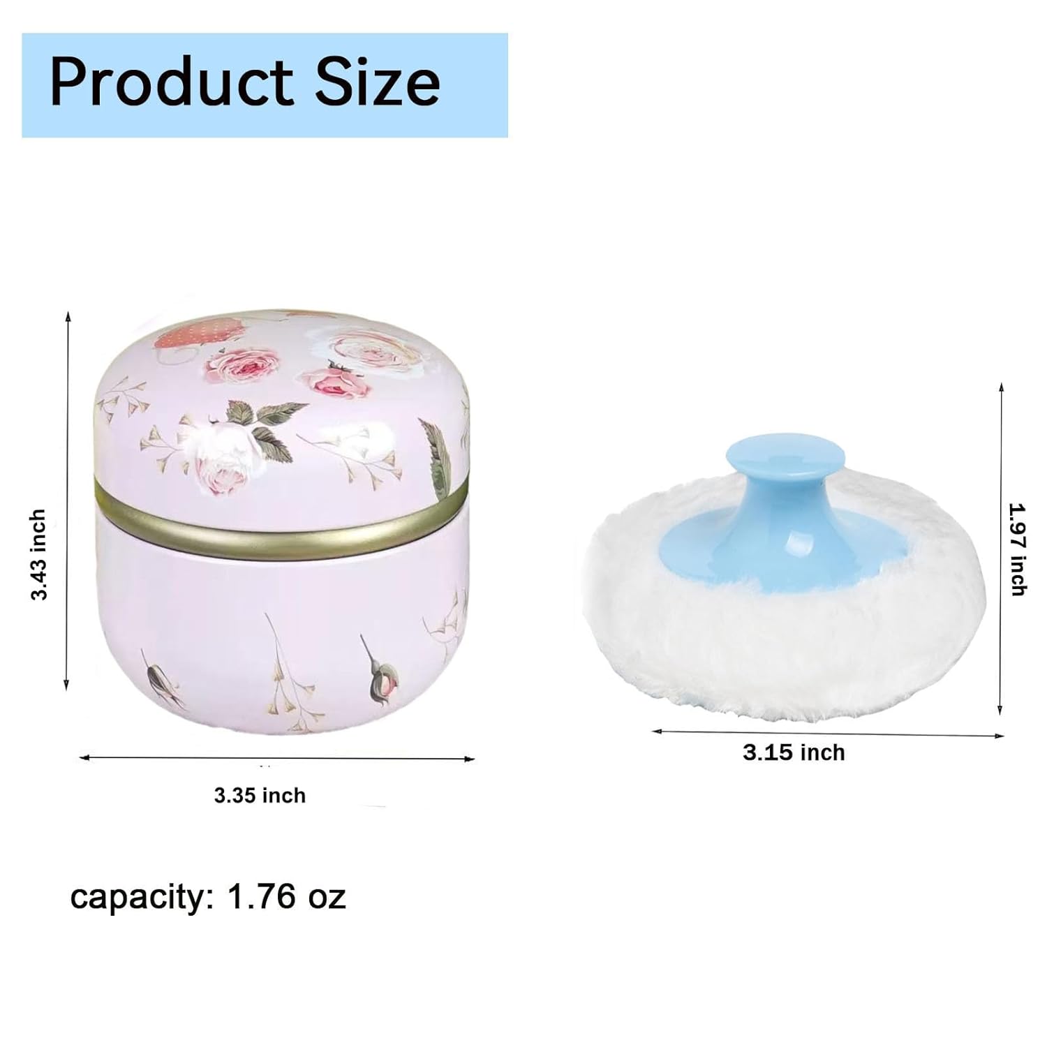 Body Powder Puff and Container, 3.35" Portable Dusting Powder Container with Soft Puff Loose Powder Case Box Jar with Lids for Baby Women Home and Travel Use-Velvo Beauty