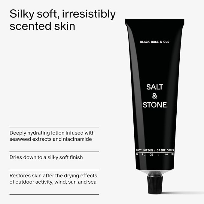 Salt & Stone Body Lotion for Women & Men | Hydrates, Nourishes & Softens Skin | Restores Dry Skin | Fast-Absorbing | Cruelty-Free & Vegan (100 ml) (Black Rose & Oud)-Velvo Beauty