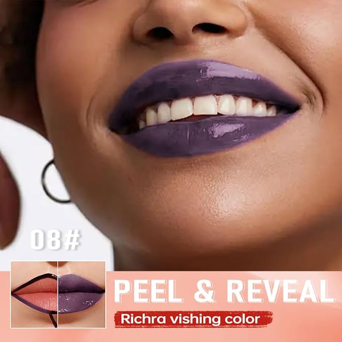 Plum Purple Peel Off Lip Gloss Masque,Lip Stain Peel Off Tattoo-Peel Off Lip Tint and Lip Oil 2-in-1,Long Lasting Waterproof Transfer-proof Lip Mask Lip Gloss Peel Off Lip Liner,for All Skin Type 08#-Velvo Beauty
