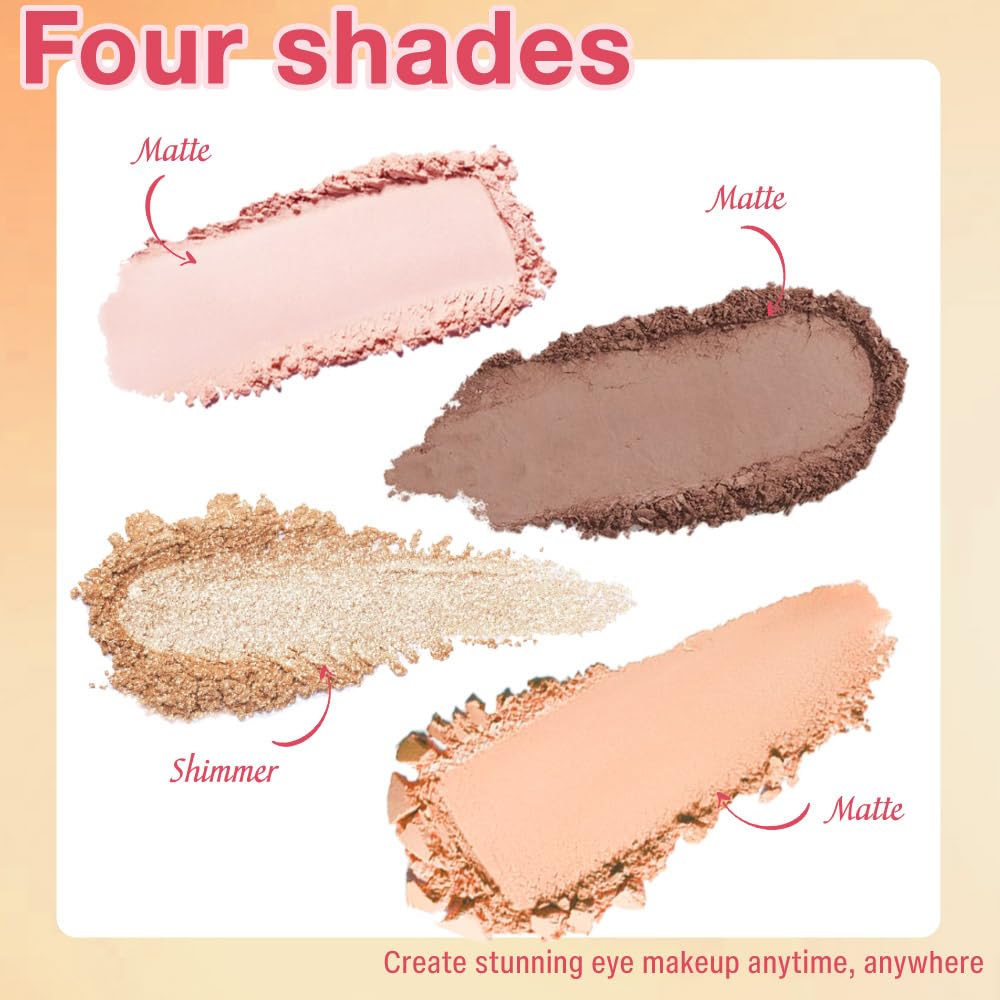 4Colors Eyeshadow Makeup Palette,Nude Champagne Natural Neutral Powde Eye Shadow Palette for Older Women,Long Lasting Naturing-Looking,Lightweight,Waterproof,Eye Makeup Kit Travel Size-Velvo Beauty