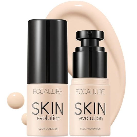 FOCALLURE 2 Pcs Liquid Foundation, Skin Evolution Foundation + Concealer, Full Coverage Foundation Makeup, Durable, Waterproof, Oil-Control, Hides Wrinkles & Lines, Alabaster-Velvo Beauty