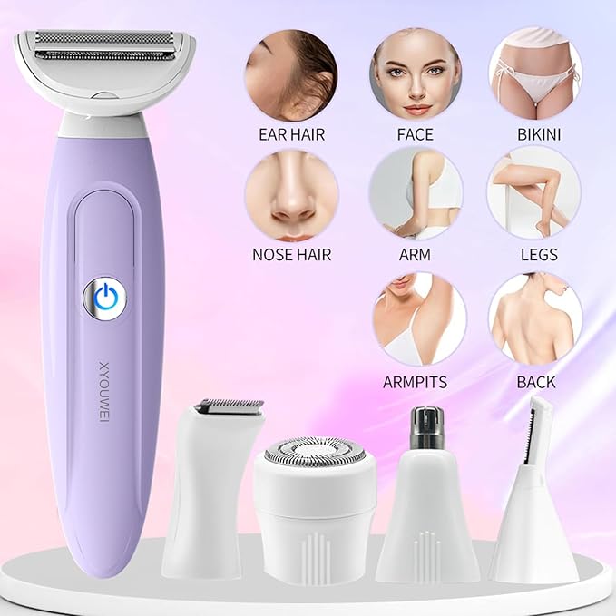 Electric Razors for Women, Bikini Trimmer for Women, Multifunction 5 in 1 Lady Shaver Kit for Face Nose Eyebrow Arms Armpit Legs Pubic Area-Velvo Beauty