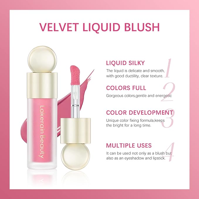Erinde 2 Colors Liquid Highlighter and Blush Set, Natural Matte Face Blush, Natural Glossy Liquid Illuminator for Face and Body, Lightweight Blendable Silky Smooth Texture, Cruelty-free-Velvo Beauty