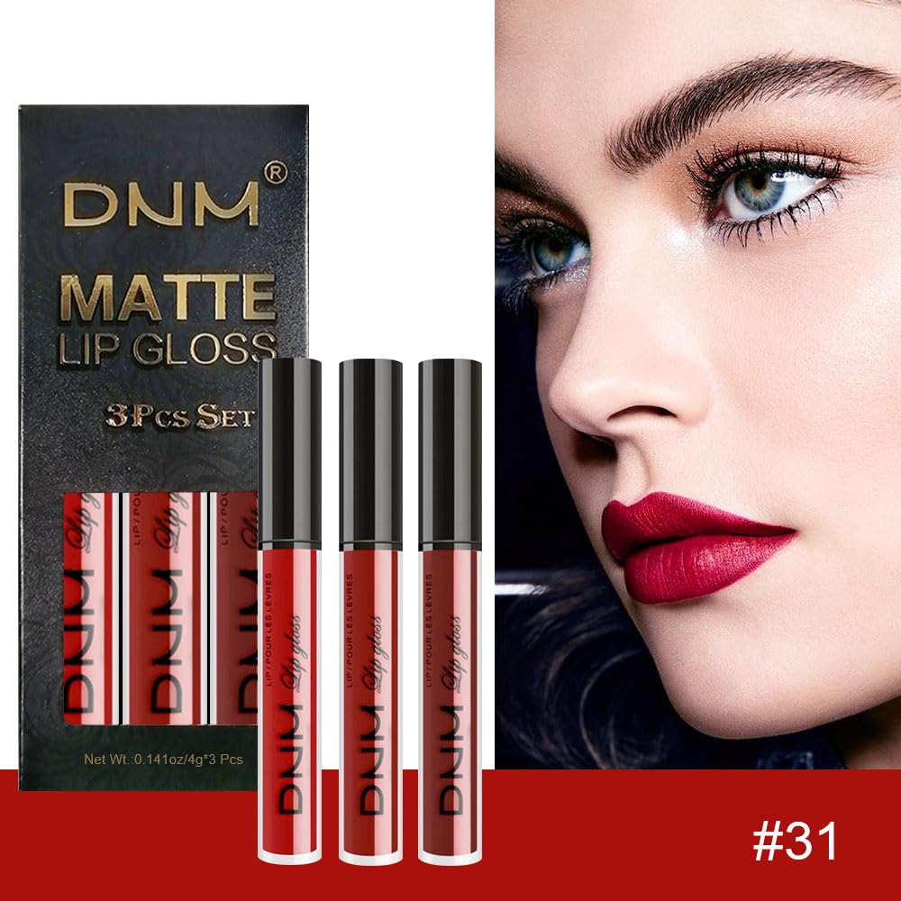evpct 3Pcs Dark Deep Ruby Light Rose red Brown red Matte Liquid Lipstick Sets for Women 24-hour Matte+Lipstick Lipsticks Lip Stain Gloss Long Lasting 24 Smudge Waterproof-Velvo Beauty