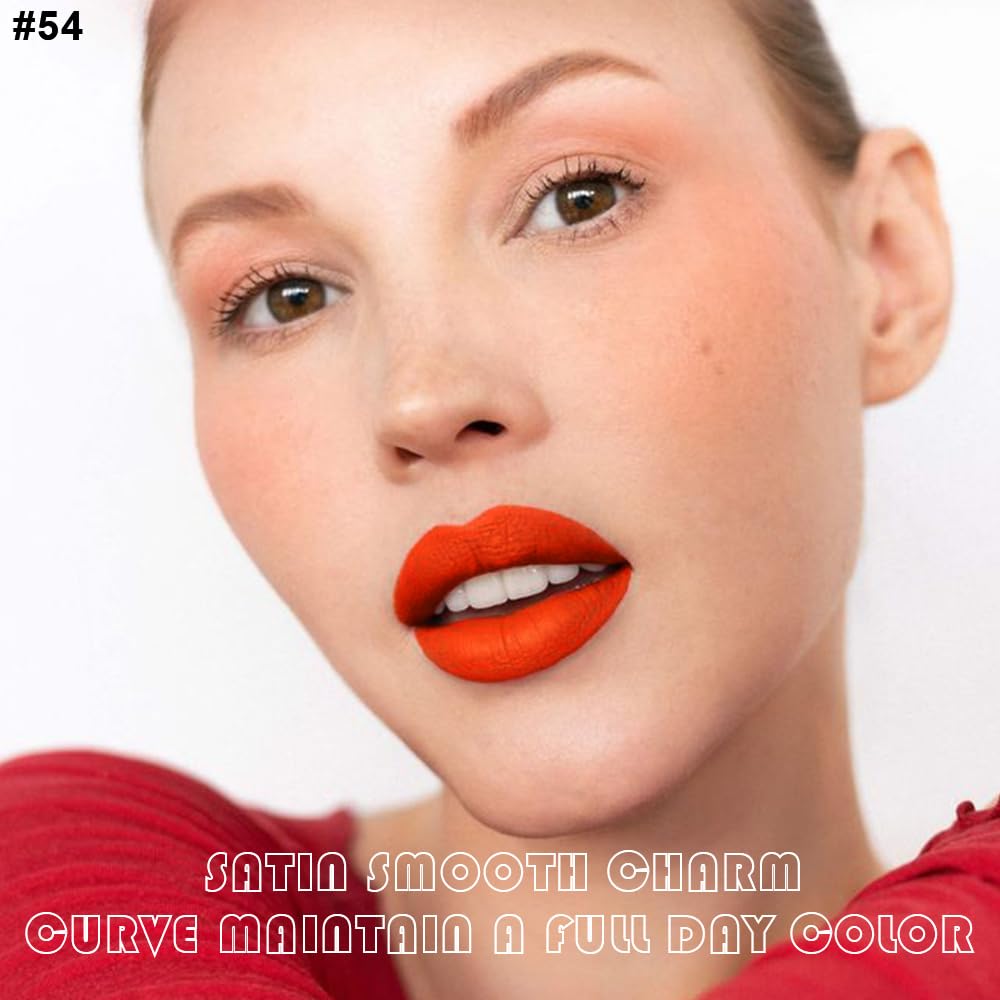 evpct 2Pcs Orange Light Fire Red Matte Liquid Lipstick Lip Gloss Stain and Retractable Lip Liner Makeup Set for Women Long Lasting Waterproof 24 Hours Lipstick labial mate larga duracion 24 54#-Velvo Beauty