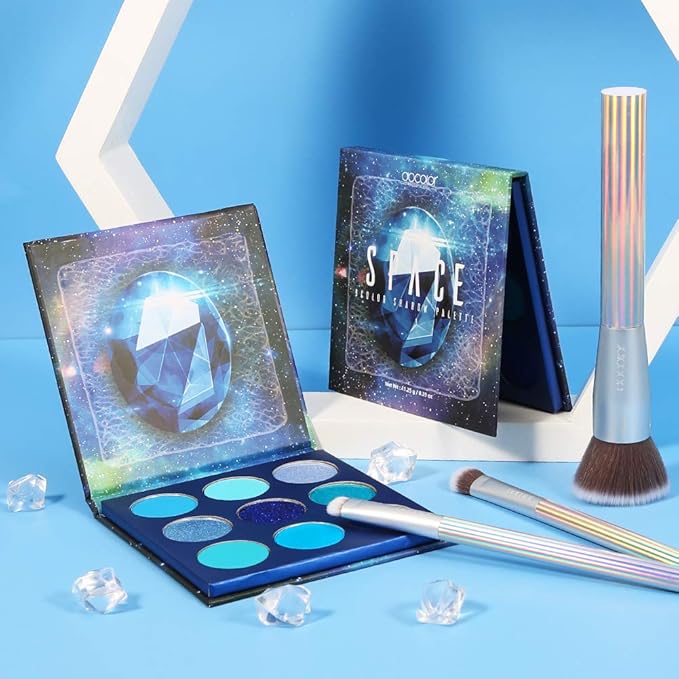 docolor Eyeshadow Palette 9 Colors Blue Eyeshadow Gemstone Shadow Palette Highly Pigmented Mattes Shimmers Smokey Glitter Cream Colorful Powder Blendable Long Lasting Waterproof Makeup Palette-Velvo Beauty