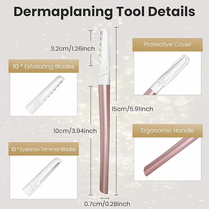 Dermaplaning Tool for Face Exfoliation, with 20 Replaceable Blades, Facial Shaver/Eyebrow Razor, Peach Fuzz Removal Eyebrow Shaper for Women, Easy to Use Dermaplaner Help Exfoliate and Smooth Skin-Velvo Beauty