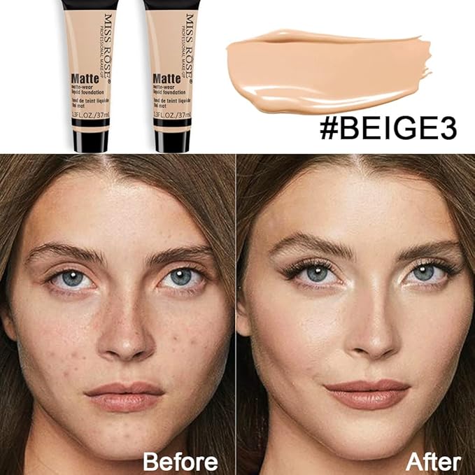 2 Pack Liquid Foundation Cream for Face Makeup,Durable Full Coverage Matte Concealer Make Up,Oil Control & Waterproof Base Primer -1+1 Fl.Oz (BEIGE 3#)-Velvo Beauty