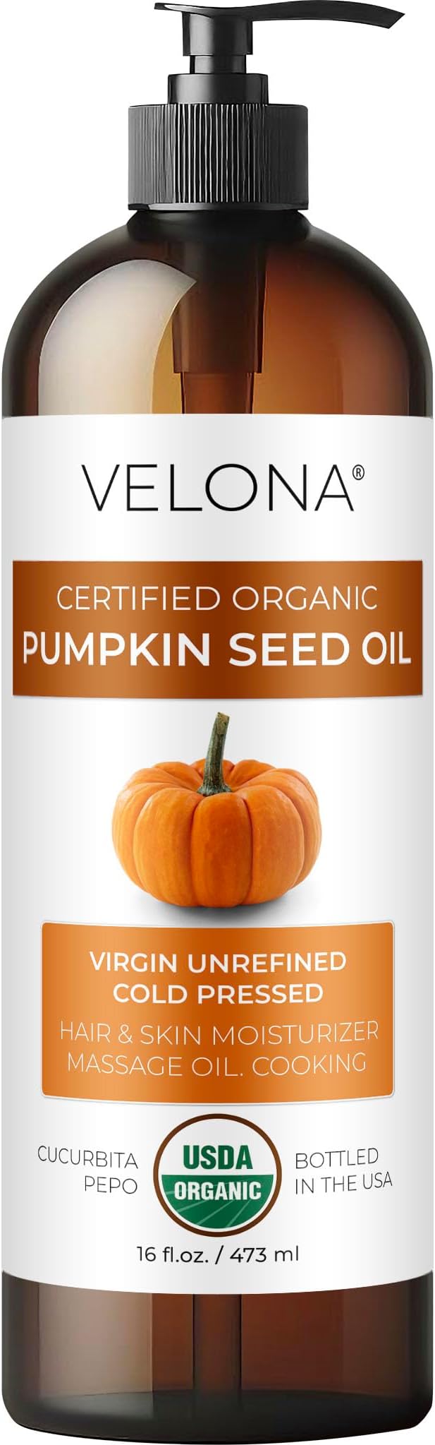 velona Pumpkin Seed Oil USDA Certified Organic - 16 Fl Oz | 100% Pure and Natural Carrier Oil | Unrefined, Cold Pressed | Cooking, Face, Hair, Body & Skin Care | Use Today - Enjoy Result-Velvo Beauty