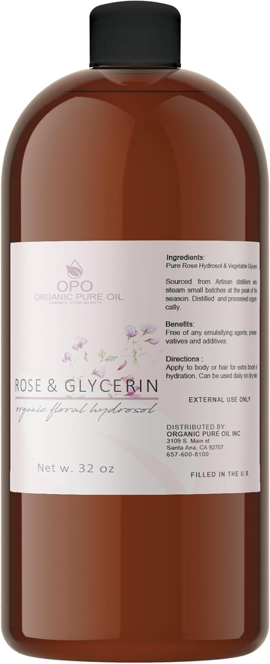 Rosewater Glycerin Mist Toner Bulk Spray Facial Body Floral Cleanser Pure Rose Hydrosol Vegetable Glycerine Moisturizing Cleansing Toning Mix Face Skin Hair Body - Packaging May Vary (32 Ounces)-Velvo Beauty