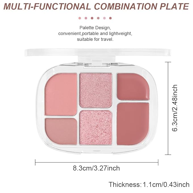 6-in-1 Cream & Powder Makeup Palette – Blush Highlighter & Eyeshadow, Matte & Shimmer Rose Nude Tones, Travel-Friendly Compact for Daily & Travel Use 02-Velvo Beauty
