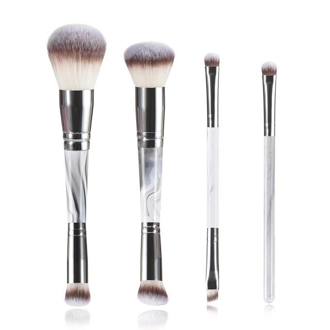 4 pcs makeup brushes, double head makeup brush set, loose powder powder blusher foundation make-up concealer eye shadow eyebrow brush, multi-purpose makeup tools-Velvo Beauty
