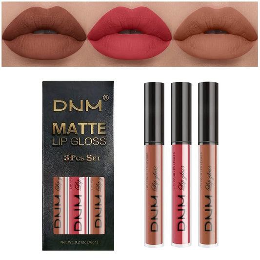 evpct 3Pcs Nude Brown Rose Pink Dark Matte Liquid Lipstick Makeup Sets for Dark Skin Black Women, Permanent Lip Stain Set Long Lasting Lipstick 24 Hours Waterproof labiales mate 24 horas originales 09-Velvo Beauty