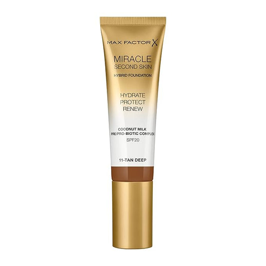 Max Factor Miracle Second Skin Hydrating Foundation, Tan-Deep - 30 ml-Velvo Beauty
