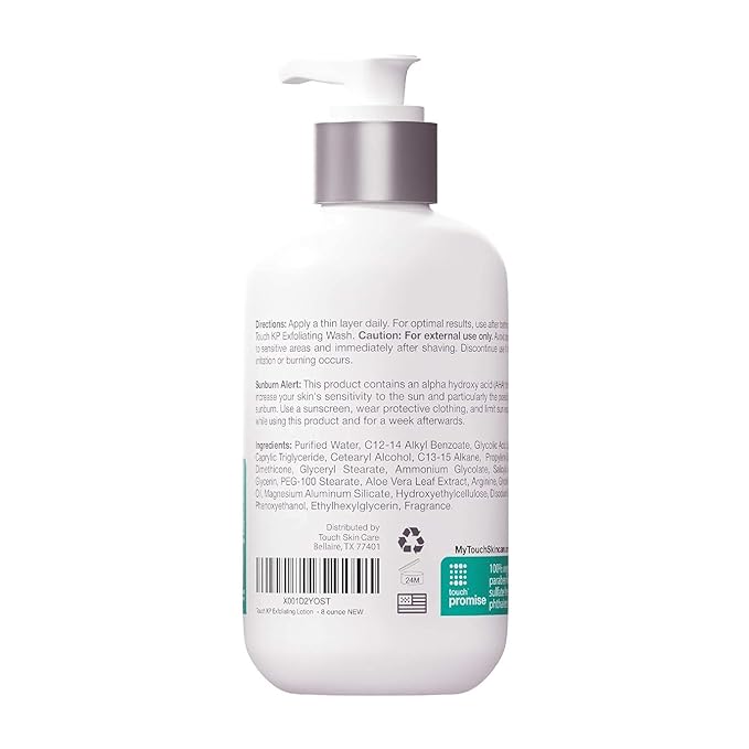 TOUCH Glycolic Acid Lotion for Keratosis Pilaris - KP Exfoliating Body Lotion Moisturizer - for AHA BHA Rough & Bumpy Skin- Gets Rid of Redness - 8 Fl Oz-Velvo Beauty