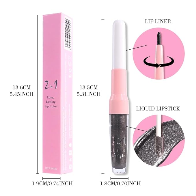 evpct Black Metallic Glitter Lip Liner and Lipstick Combo Lip Gloss Stain Set Makeup for Women Long Lasting Waterproof 24, Goth Gothic Halloween Metallic Shimmer Frosted Iridescent Liquid Lipstick 17-Velvo Beauty