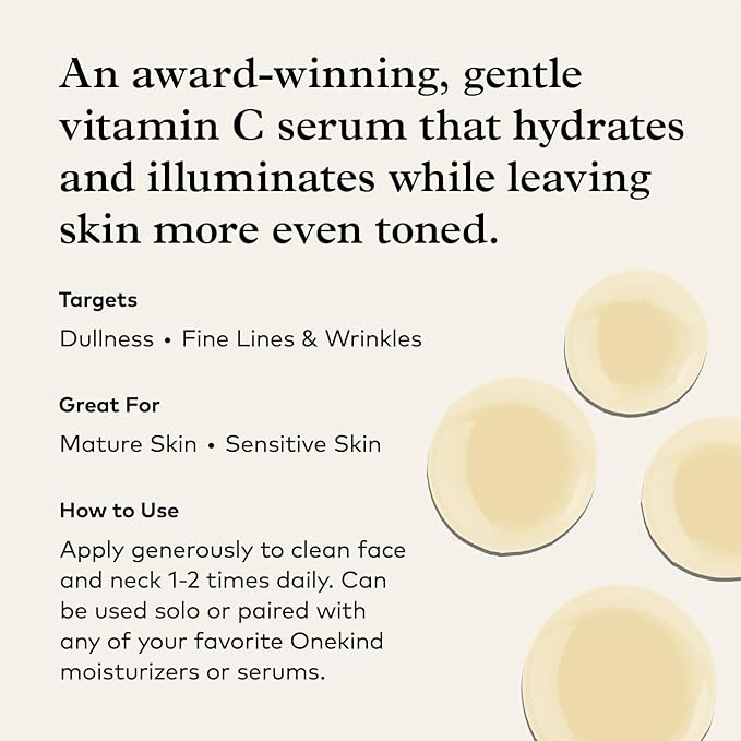 Onekind Radiant C Face Serum, Anti-Aging Facial Treatment with Hyaluronic Acid, Tetrahexyldecyl Ascorbate, Ferulic & Vitamin E, Serum for Dark Spots, Even Skin Tone, Fine Lines & Wrinkles-Velvo Beauty