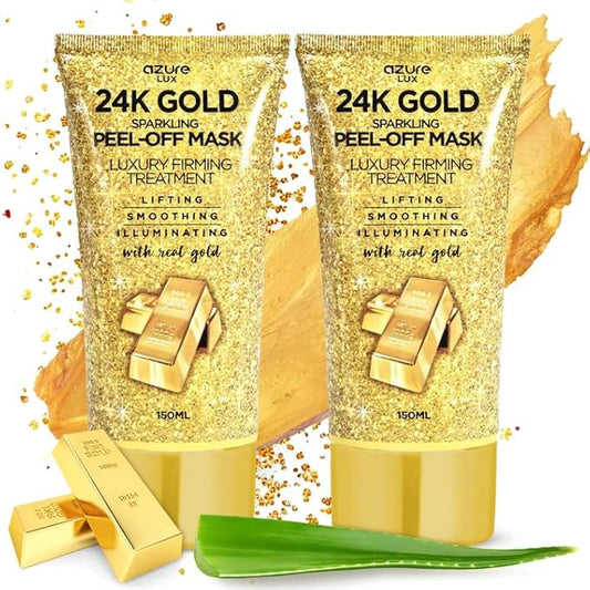 AZURE 24K Gold Firming Peel Off Face Mask - Anti Aging, Lifting, Illuminating & Revitalizing - Removes Blackheads, Dirt & Oil with Hyaluronic Acid & Collagen - Korean Skin Care - 150 mL - Pack of 2-Velvo Beauty