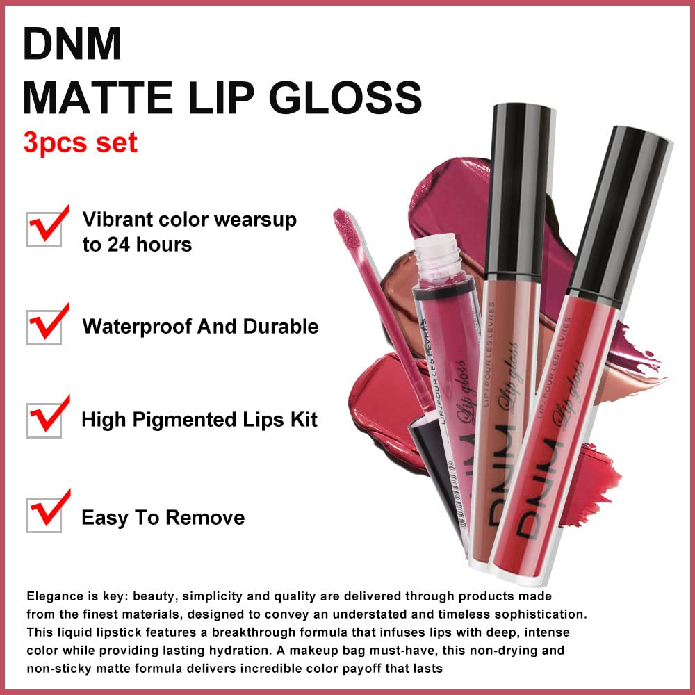 evpct 3Pcs Mauve Neutral Light Rosey Nude Blue Red Matte Liquid Lipstick Lip Stain Sets for Women Long Lasting 24 Hours Lipstick Light Skin labiales matte larga duracion 24 matenhoras originales-Velvo Beauty