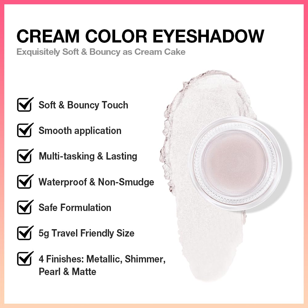 Cream Glitter Pearl Shimmer Metallic Eyeshadow Palette Makeup, Natural Single Mini Instant Holographic Eyeshadow For Women, Sombras Crema Para Ojos, Talc, Paraben & Cruelty Free, 18-Velvo Beauty