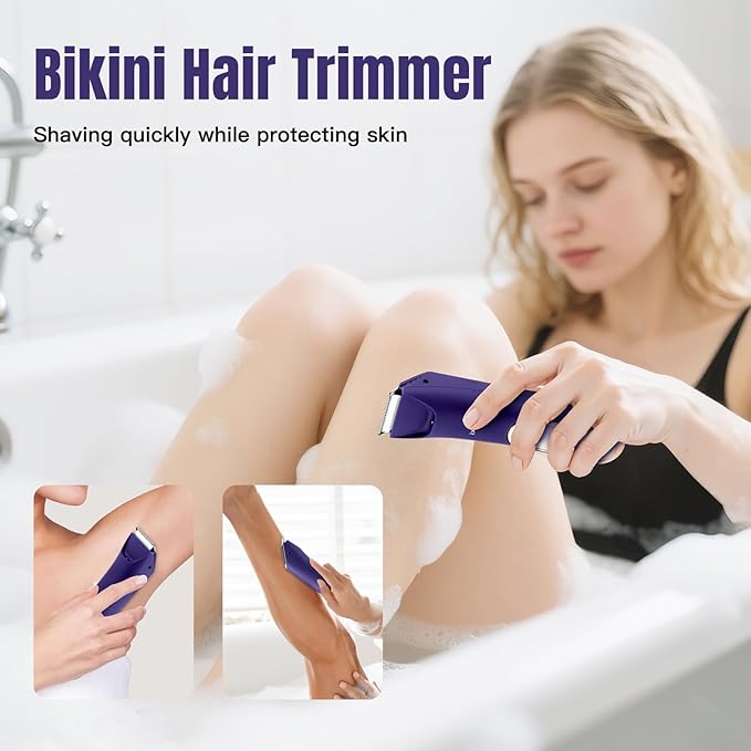 RESUXI Electric Bikini Trimmer for Women,Pubic Hair Trimmer Ceramic Blade Electric Razors Shaver for Underarm Leg Arm Body Hair Private Area,Wet/Dry IPX7 Waterproof Rechargeable LCD Display LED Light-Velvo Beauty