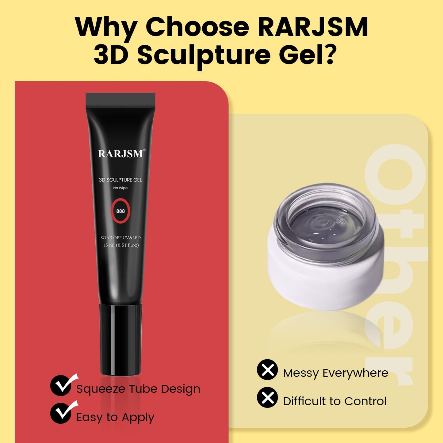 RARJSM 3D Sculpture Gel Polish for Nail Art - No Wipe Red 2 in 1 Gem Rhinestone Glue Drawing Hard Craving Sculpting Gel UV LED Curing Requires Soft Tube DIY Decoration Manicure Design-Velvo Beauty